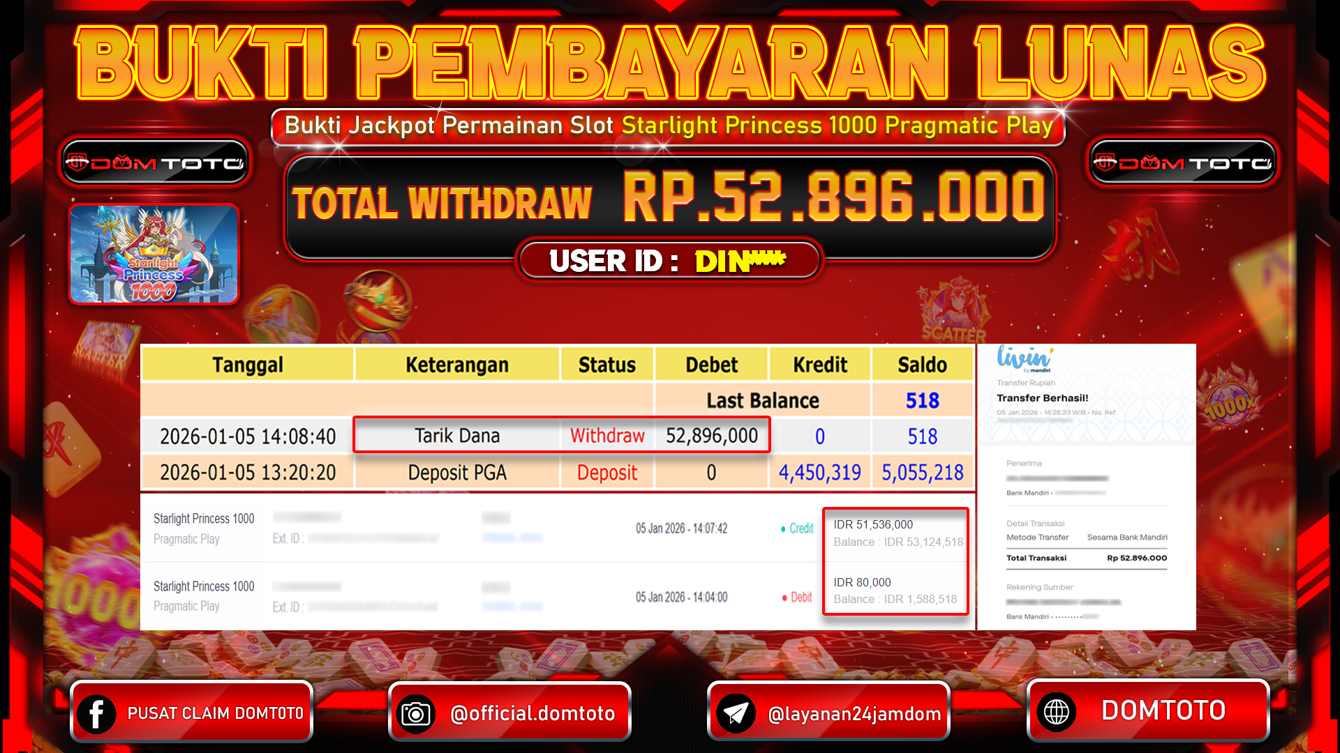 JACKPOT SLOT Starlight Princess 1000 Pragmatic Play 5 JANUARI 2026